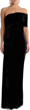 Bardot Calia Velour Off the Shoulder Maxi Dress
