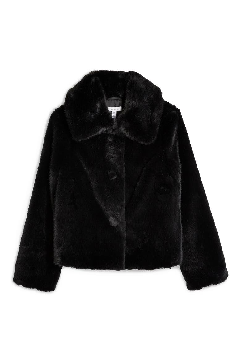 Anne Faux Fur Crop Coat, Alternate, color, BLACK