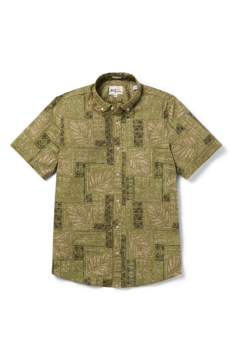 Dusty Fronds Tailored Fit Short Sleeve Button-Down Shirt