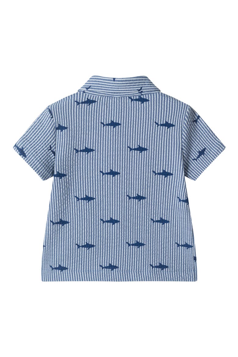 Print Seersucker Button-Up Shirt & Shorts Set, Alternate, color, NAVY STRIPE