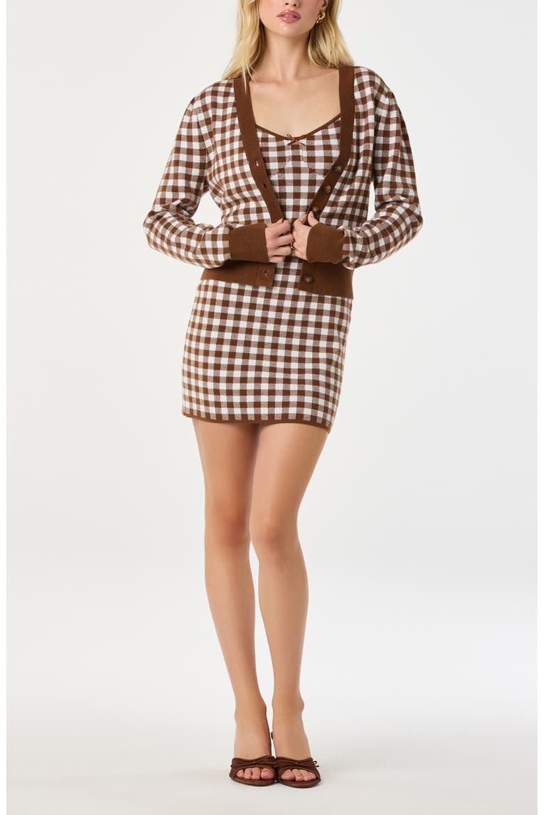 Gingham Cardigan, Alternate, color, BROWN GINGHAM