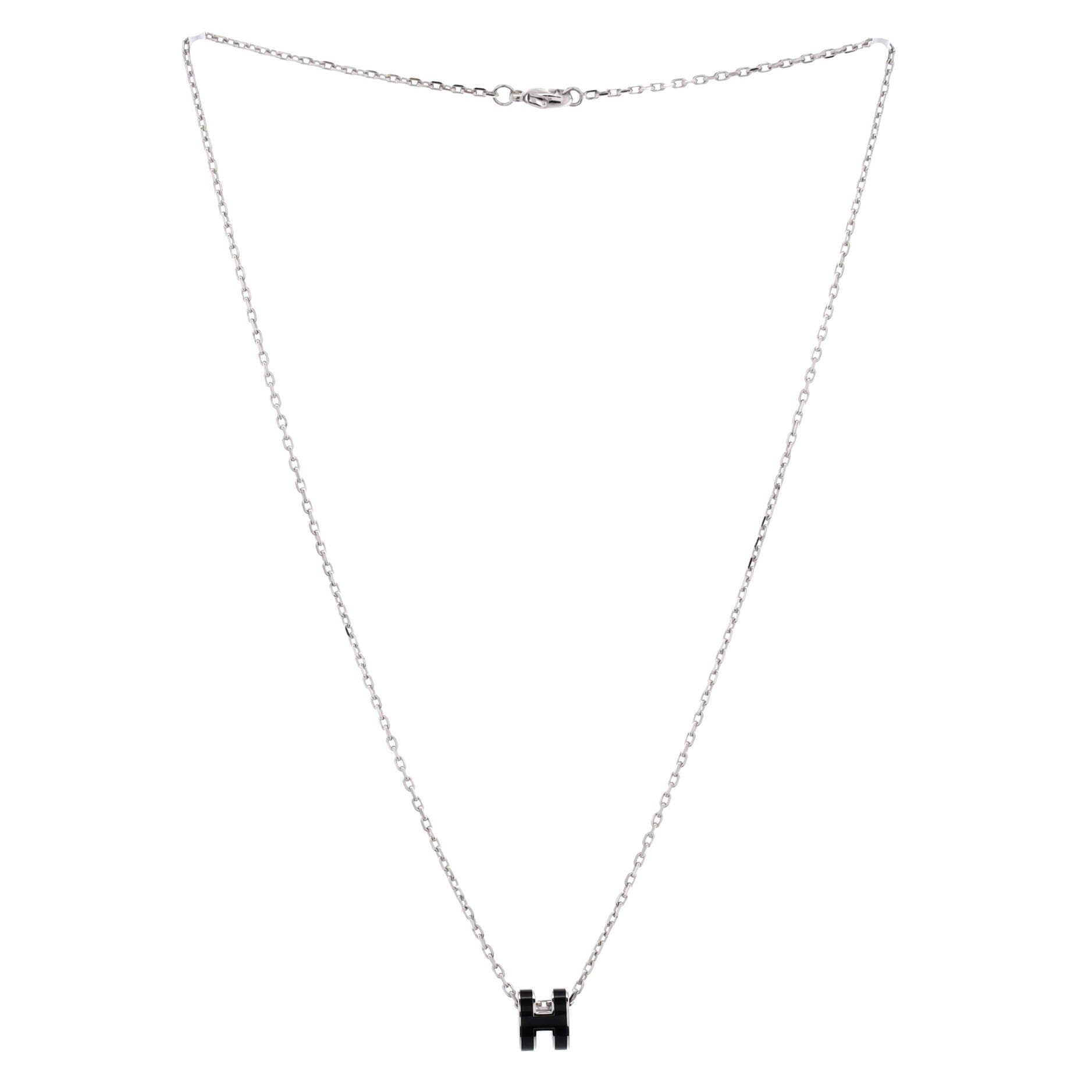 Pop H Pendant Chain Necklace Metal and Enamel Mini, Alternate, color, Black