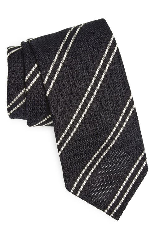 Drake's Double Stripe Grenadine Silk Tie In Black