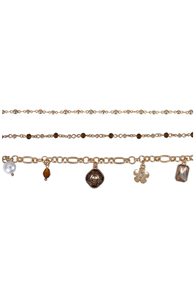Triple-Row Charm Necklace, Main, color, BROWN-GOLD