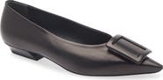 Roger Vivier Covered Buckle Pointed Toe Leather Flat