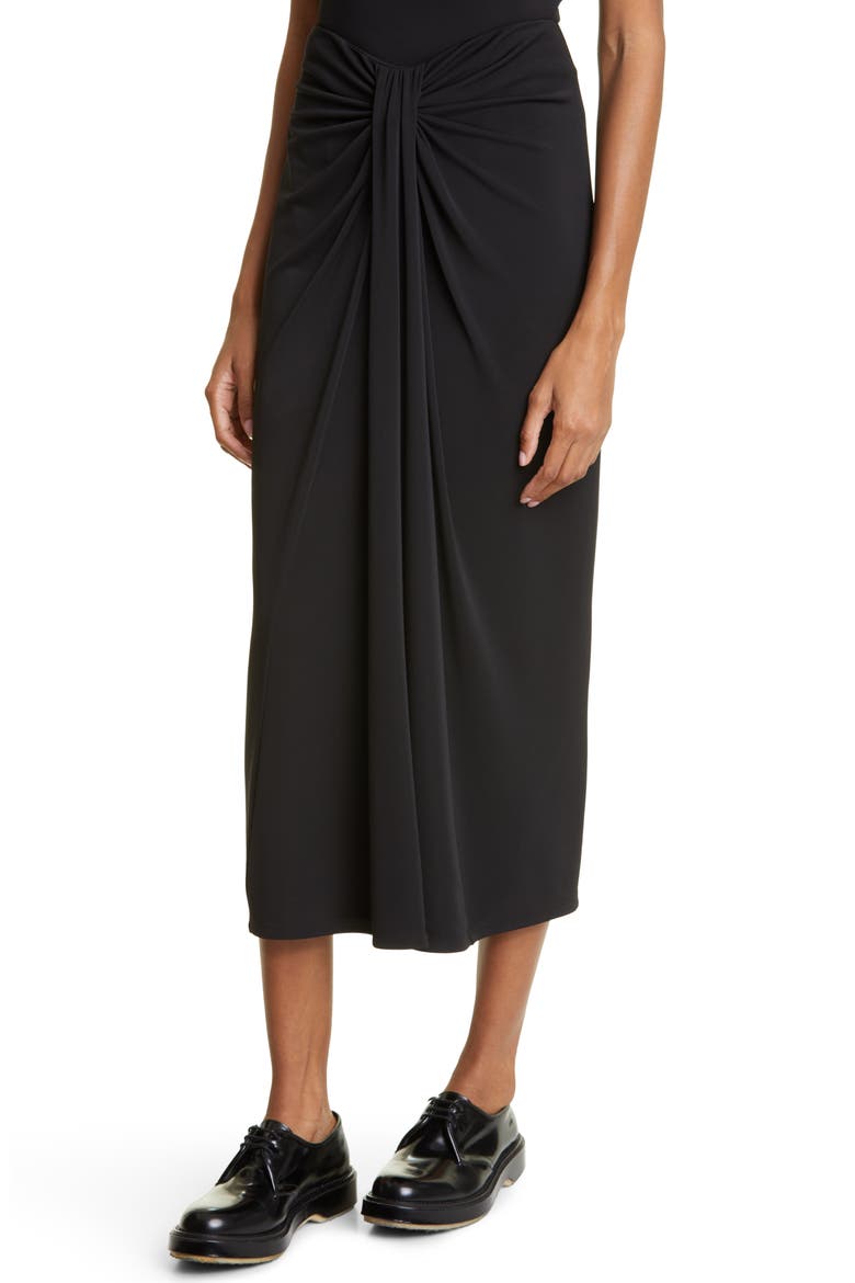 Vallory Gathered Midi Skirt, Alternate, color, BLACK