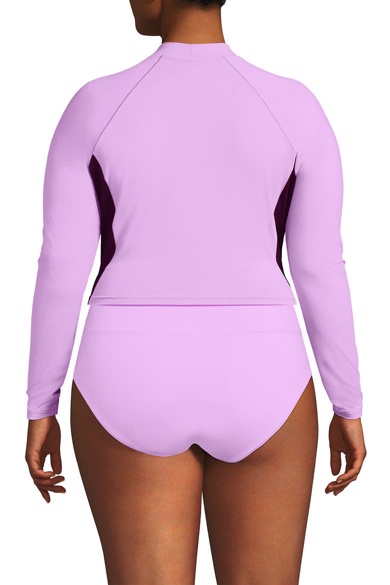 Long Sleeve Mock Neck Cropped UPF 50 Sun Protection Rash Guard, Alternate, color, Wild Lilac/Dark Wine