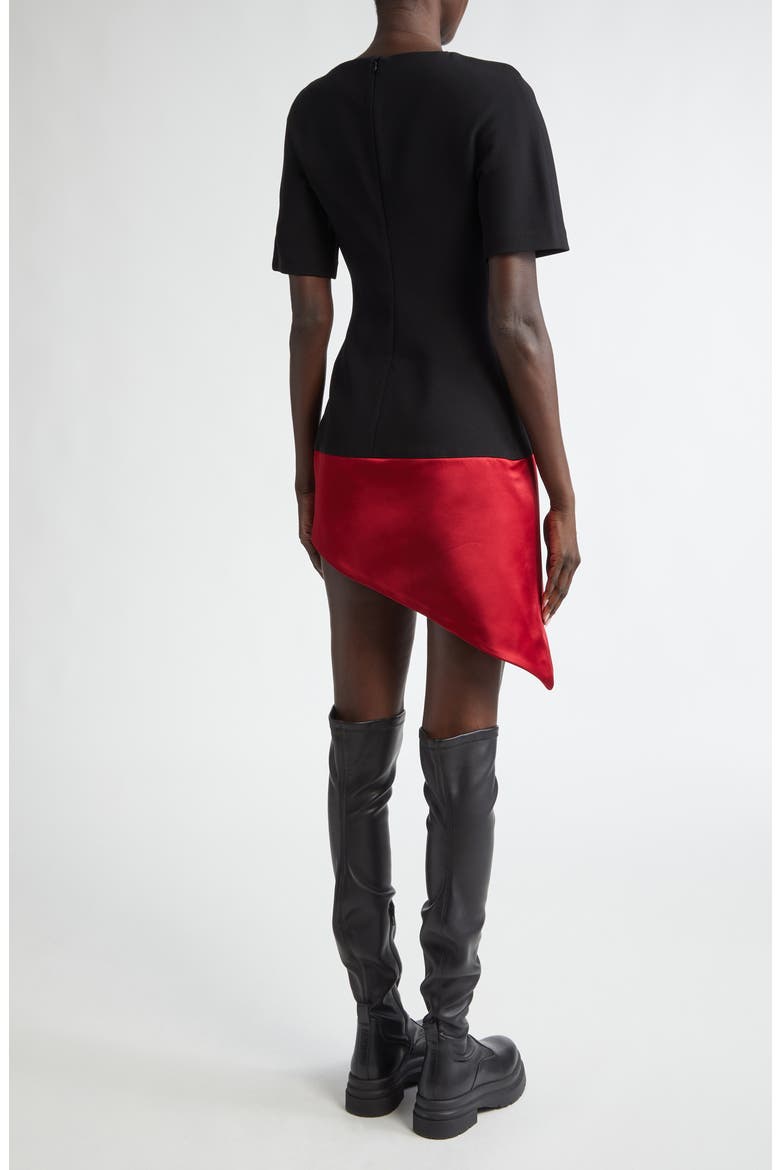 Diagonal Hem Double Crepe Dress, Alternate, color, BLACK/ RED