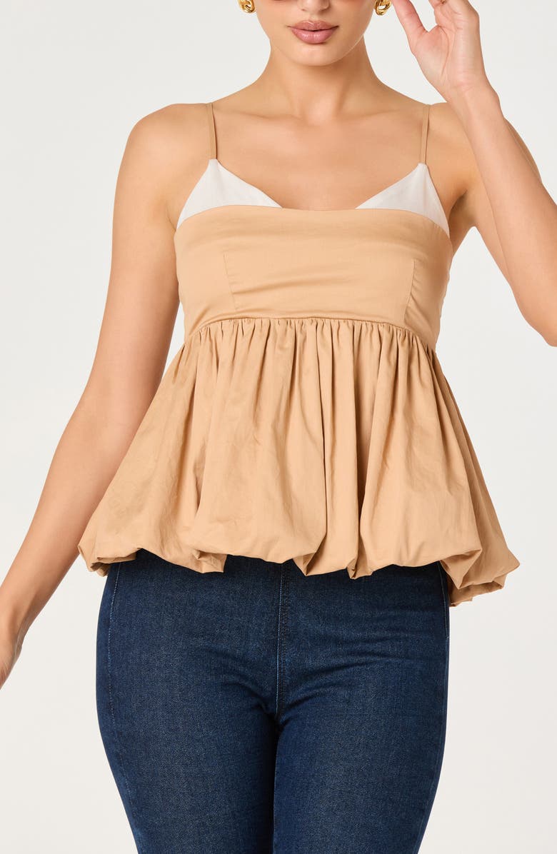 ASTR the Label Alon Colorblock Bubble Hem Peplum Top, Alternate, color, Tan White