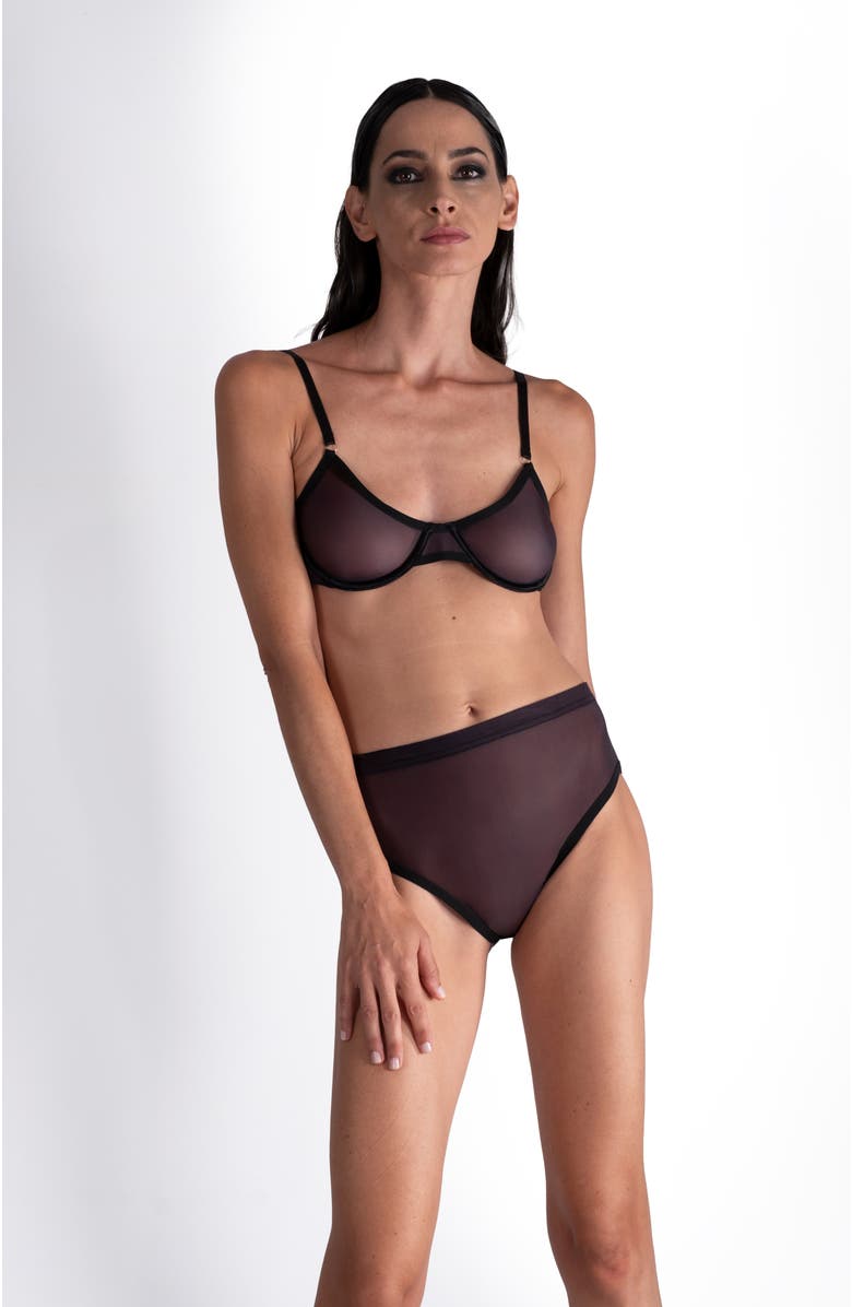 LECHERY<sup>®</sup> Lustrous Sheer Plunge Underwire Bra, Main, color, Black