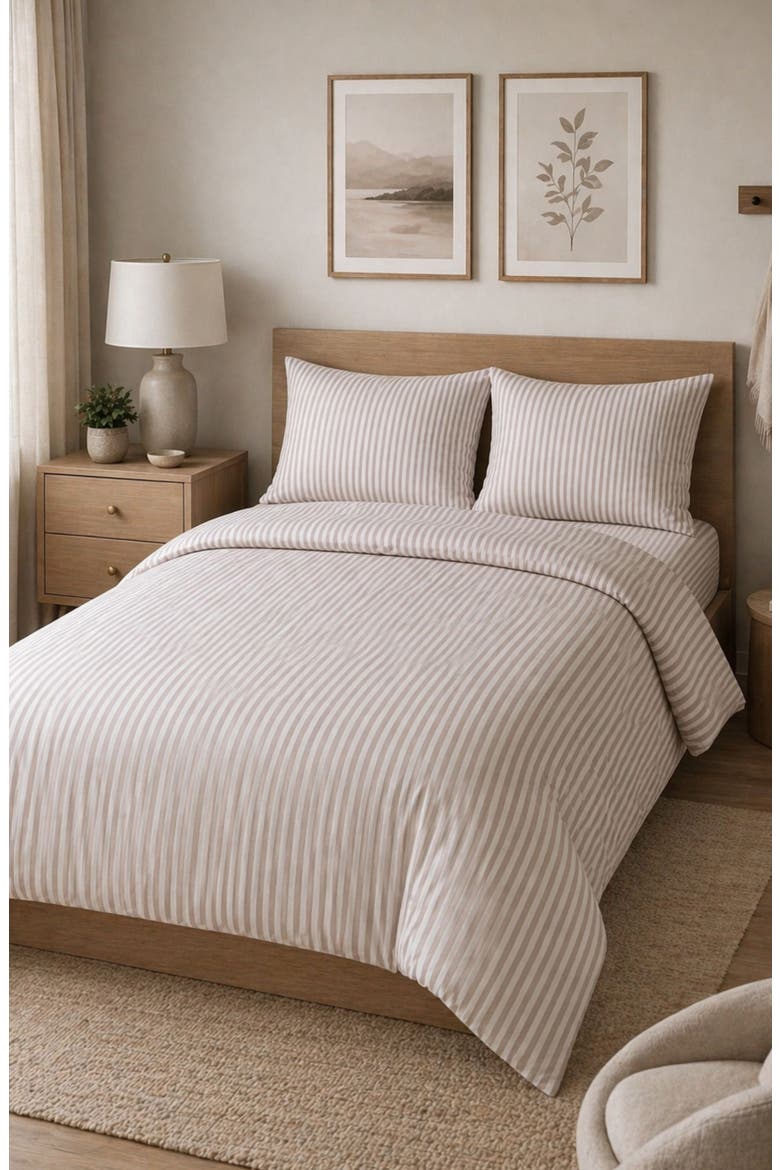 Block Stripe Twin Duvet Cover, Sheet & Shams Set, Alternate, color, TAUPE