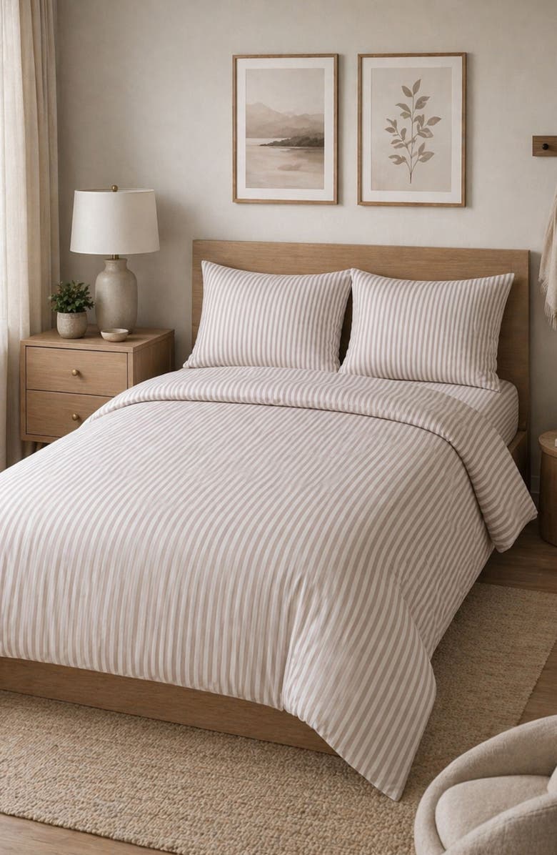 Domani Home Block Stripe Twin Duvet Cover, Sheet & Shams Set, Alternate, color, Taupe