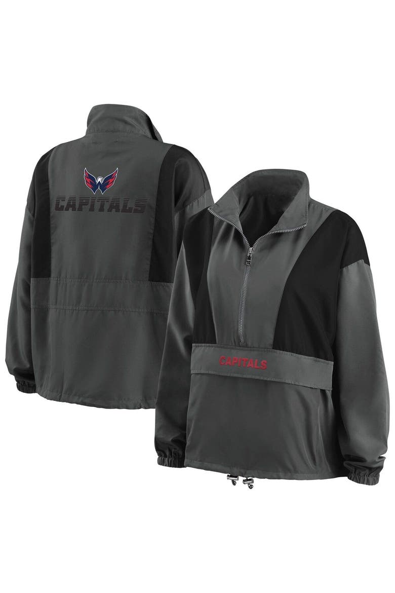 Women's WEAR by Erin Andrews Charcoal Washington Capitals Popover Packable Half-Zip Jacket, Main, color, Charcoal