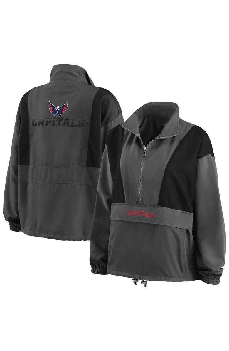 WEAR by Erin Andrews Women's WEAR by Erin Andrews Charcoal Washington Capitals Popover Packable Half-Zip Jacket, Main, color, 