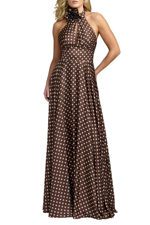 Polka Dot A-Line Halter Gown With Rosette