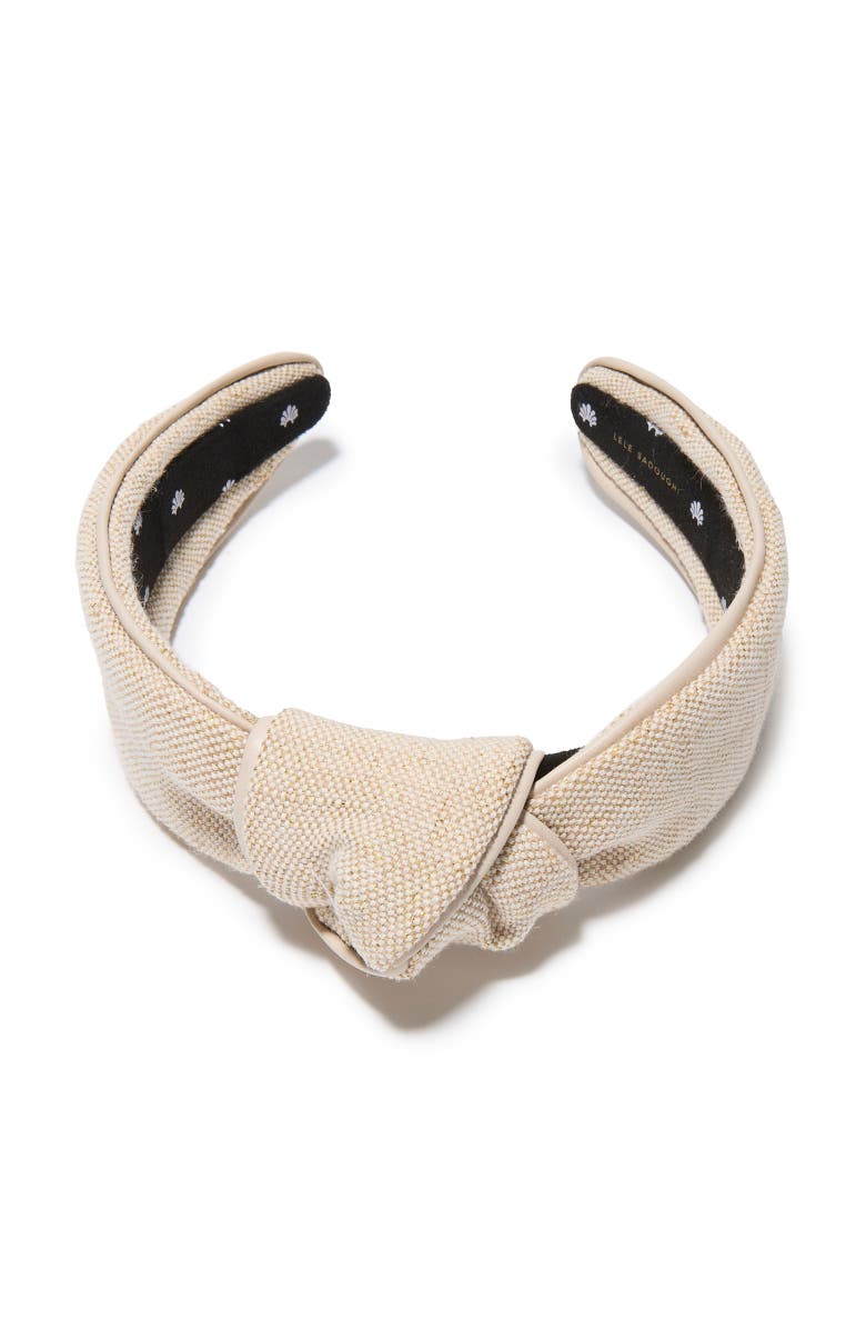 Lele Sadoughi Knotted Faux Leather Trim Headband, Alternate, color, Beige