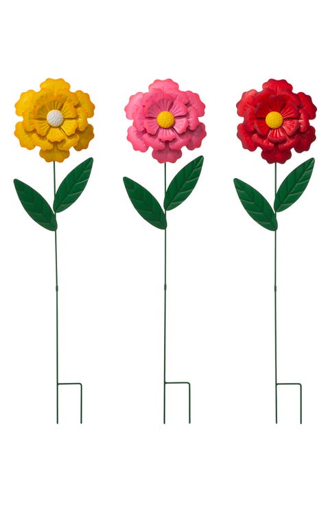 39.5"H Set of 3 Metal Dimensional Flowers Yardstake