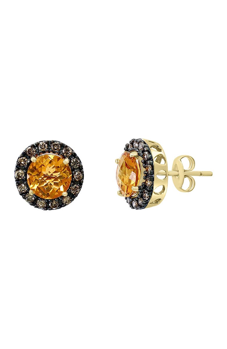 EFFY 14K Yellow Gold Citrine & Brown Diamond Stud Earrings, Main, color,