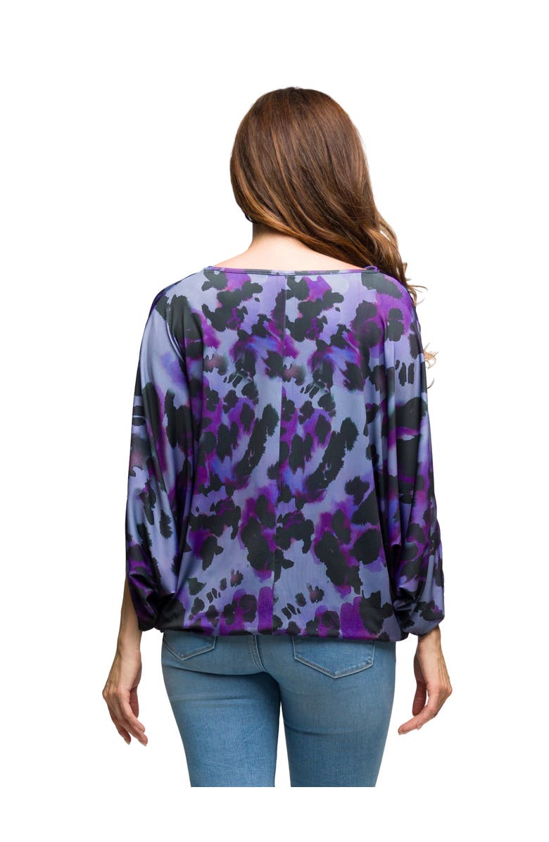 24seven Comfort Apparel Animal Print Boat Neck Dolman Sleeve Top, Alternate, color, Purple Multi