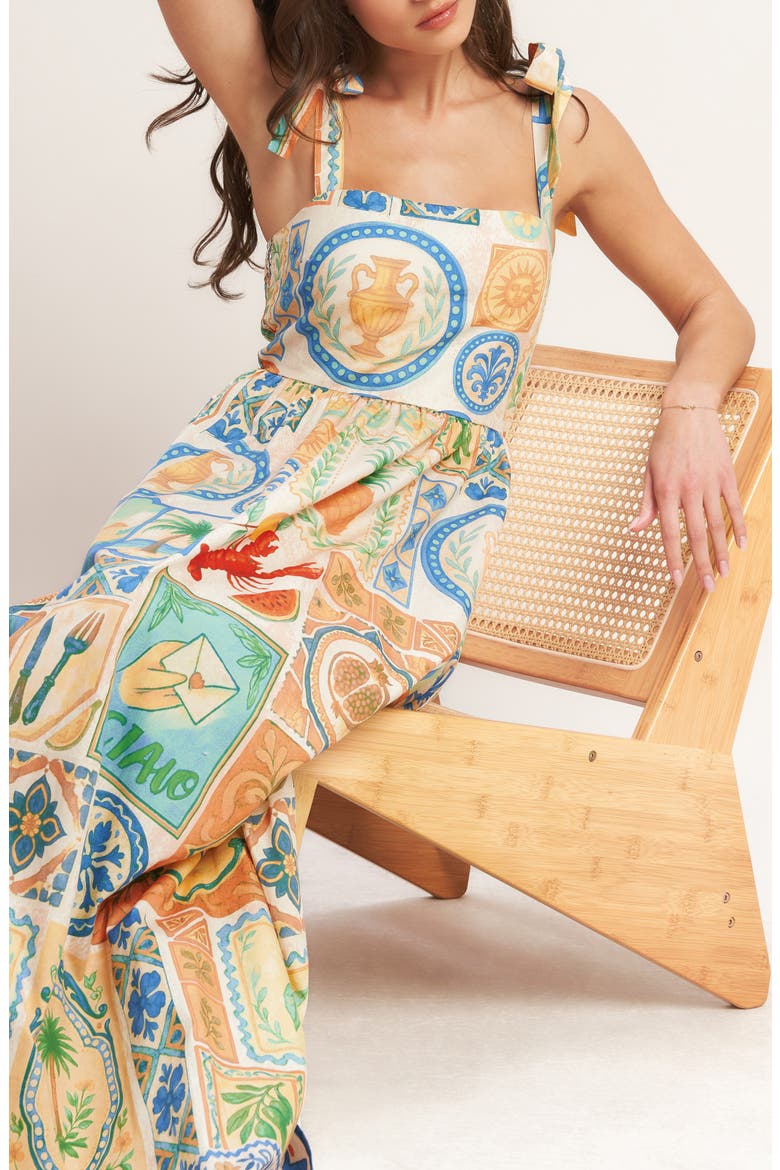 Print Tie Strap Sundress, Alternate, color, PEACH