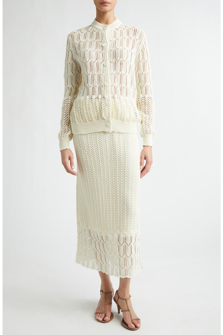 Pointelle Knit Cotton Cardigan, Alternate, color, EGGSHELL