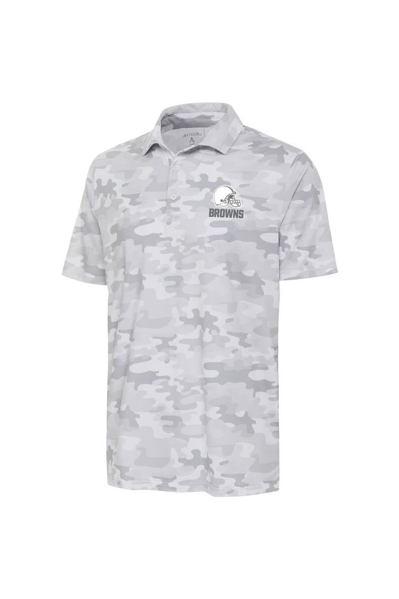 Men's Antigua White Cleveland Browns Anthracite Logo Collide Polo, Alternate, color, White