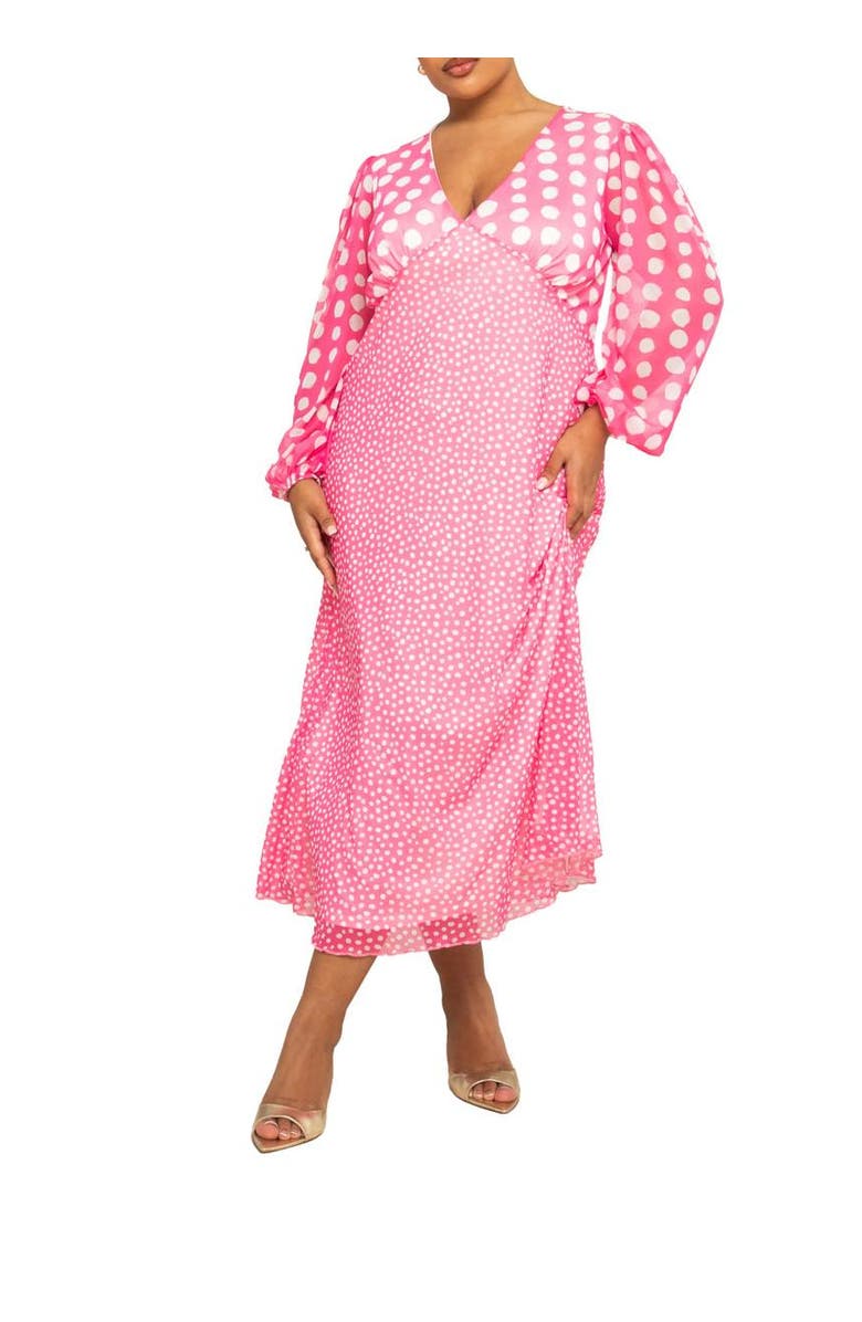 FASHION-SZN CURVE Long Sleeved Polka Dot Midi Dress, Alternate, color,