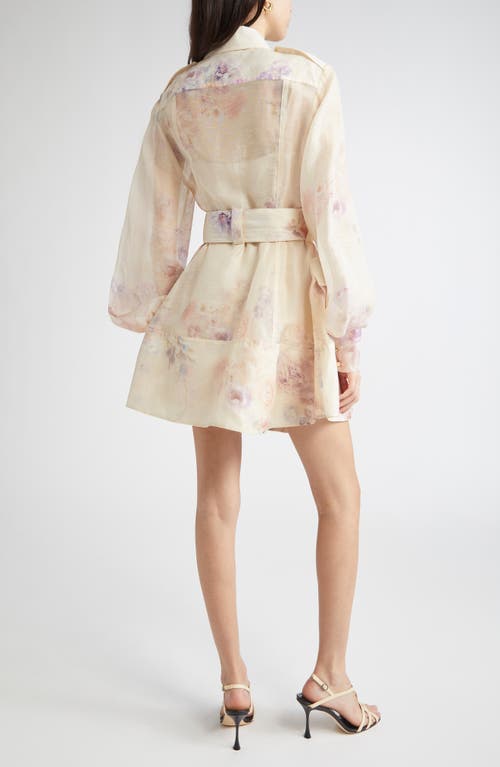 Zimmermann Hypnotic Floral Print Long Sleeve Organza Shirtdress In Neutral