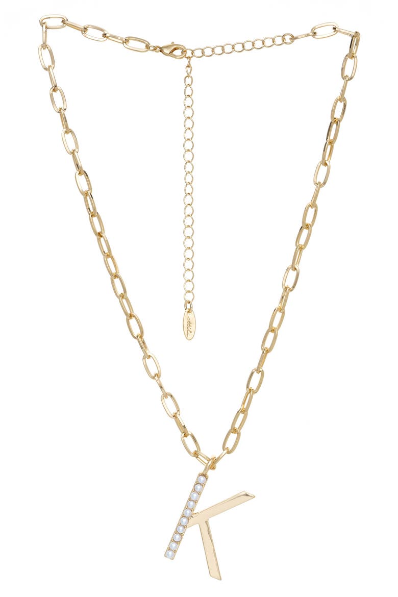 Imitation Pearl Initial Pendant Necklace, Main, color, GOLD- K