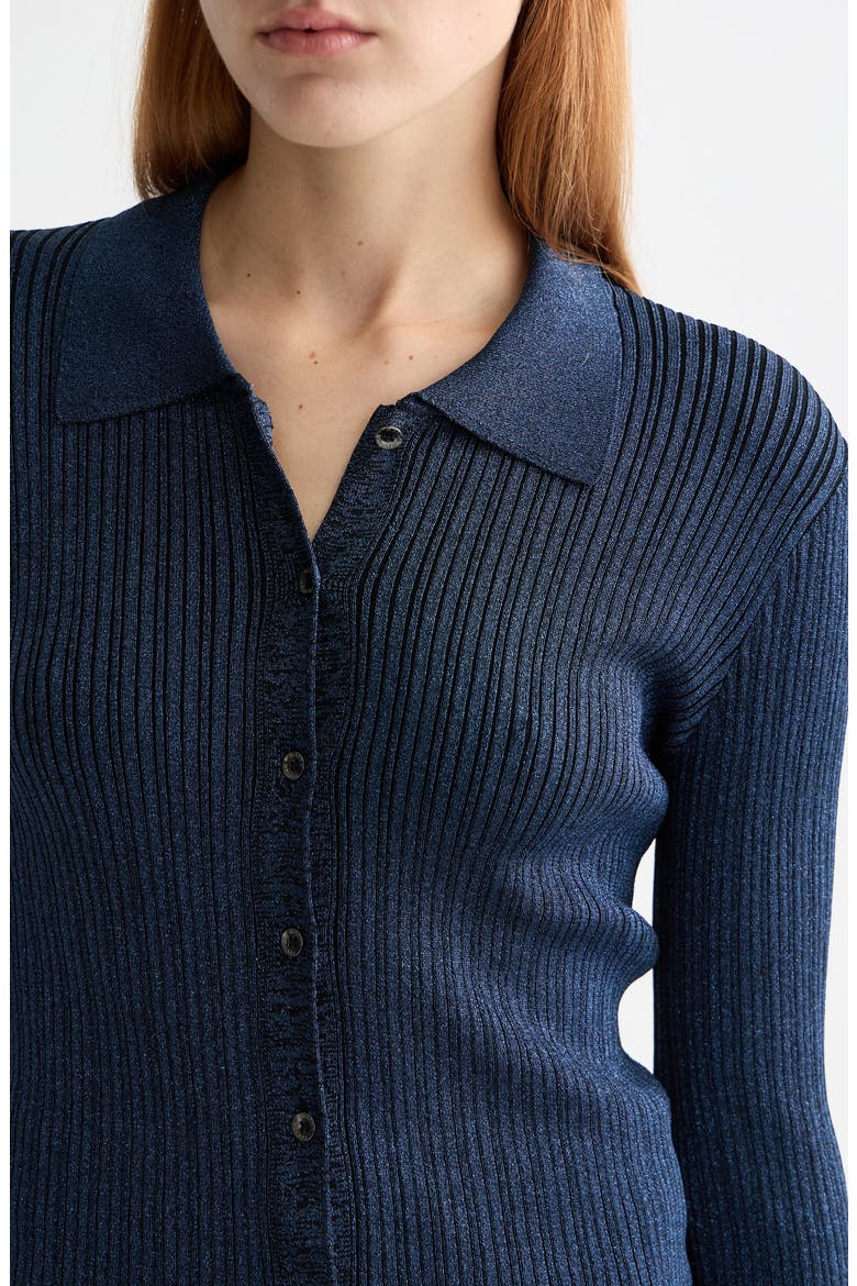 Metallic Skinny Rib Cardigan, Alternate, color, METEORITE/ PEACOAT ME