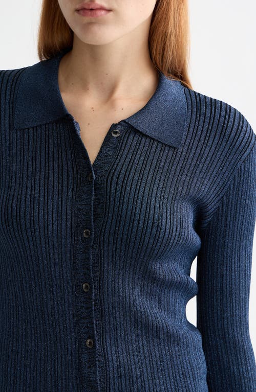 Scotch & Soda Metallic Skinny Rib Cardigan In Blue
