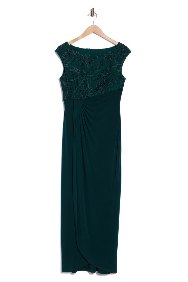 Soutache Sleeveless Faux Wrap Gown, Alternate, color, HUNTER