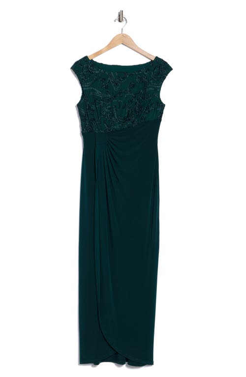 Connected Apparel Soutache Sleeveless Faux Wrap Gown In Green