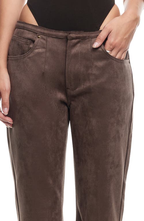 Lioness Charismatic Dipped Low Rise Flare Faux Suede Pants In Brown