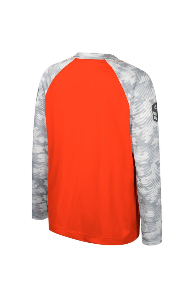 COLOSSEUM Youth Colosseum Orange/Camo Clemson Tigers OHT Military Appreciation Dark Star Raglan Long Sleeve T-Shirt, Alternate, color,