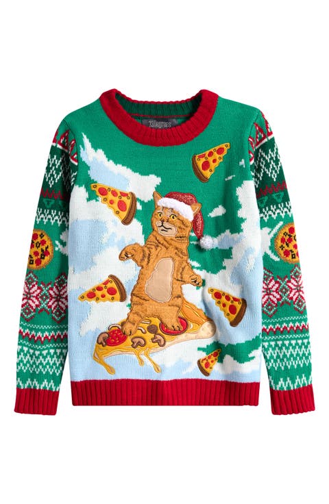 Kids' Flying Pizza Cat Holiday Sweater (Big Kid)