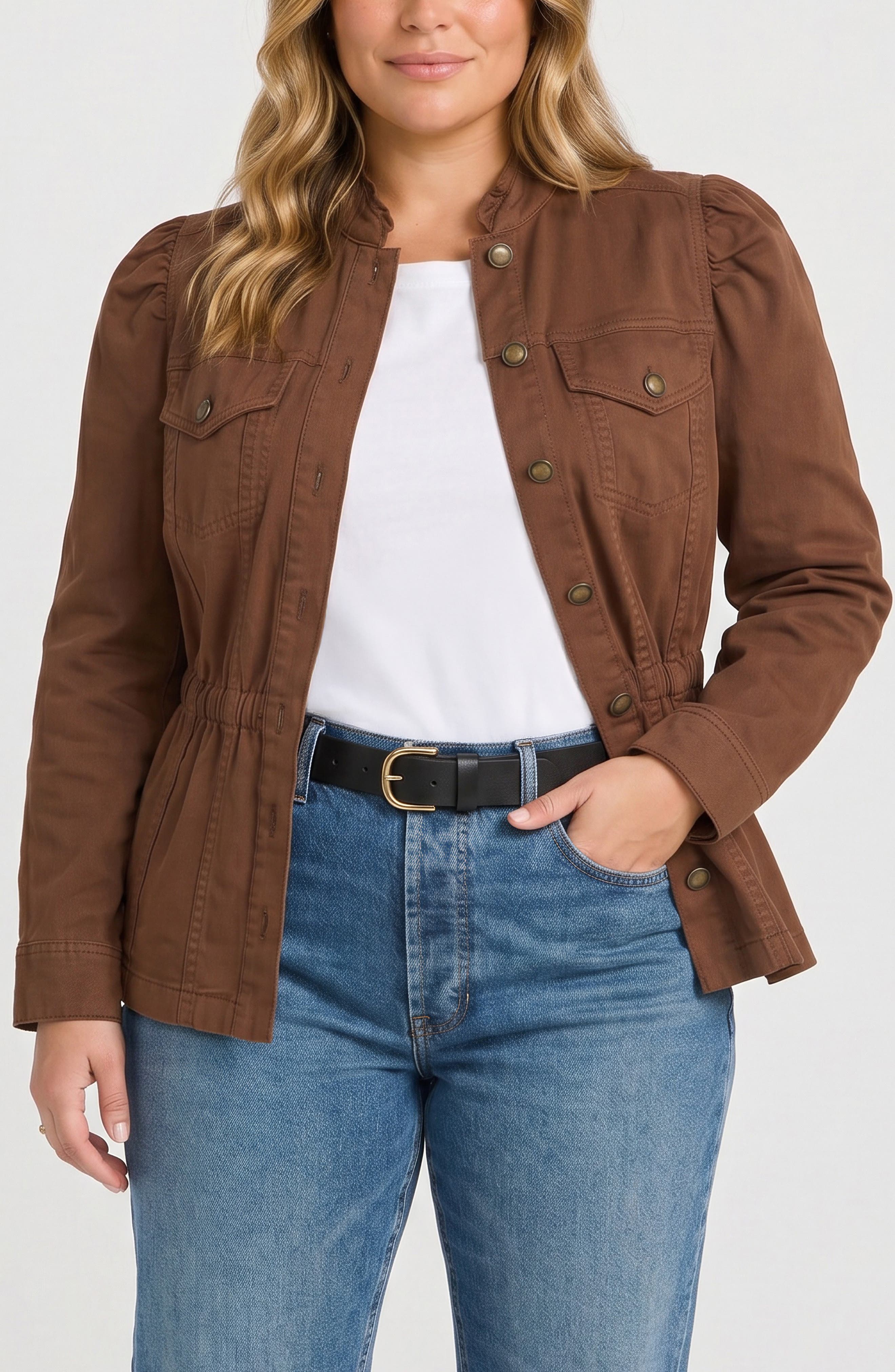 Liverpool Los Angeles Puff Sleeve Ruffle Trim Trucker Jacket — фото 4