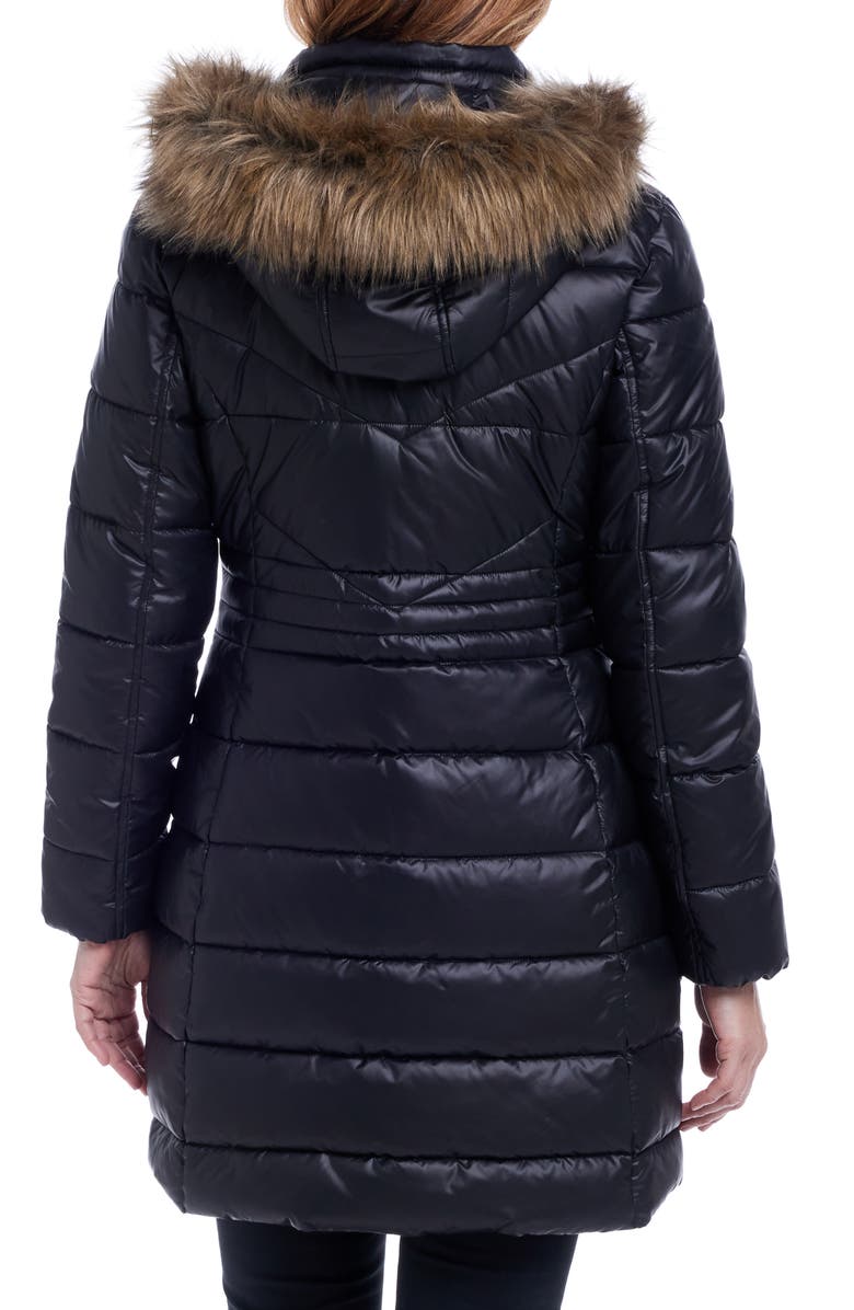 Gallery Water Resistant Puffer Coat with Faux Fur Trim Removable Hood, Alternate, color, Black