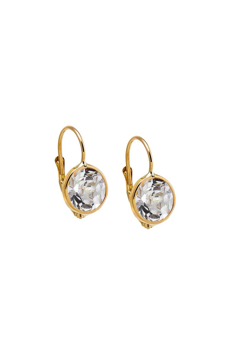 BY ADINA EDEN White Topaz Round Bezel Fish Hook Huggie Earring 14K, Main, color, 14K Gold - 8 Mm