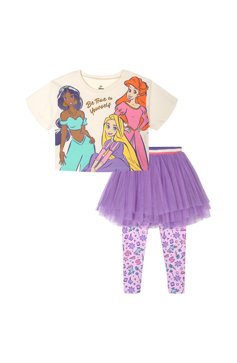 Disney Princess Glitter T-Shirt and Tutu Leggings Set, Main, color, Princess Purple Pink