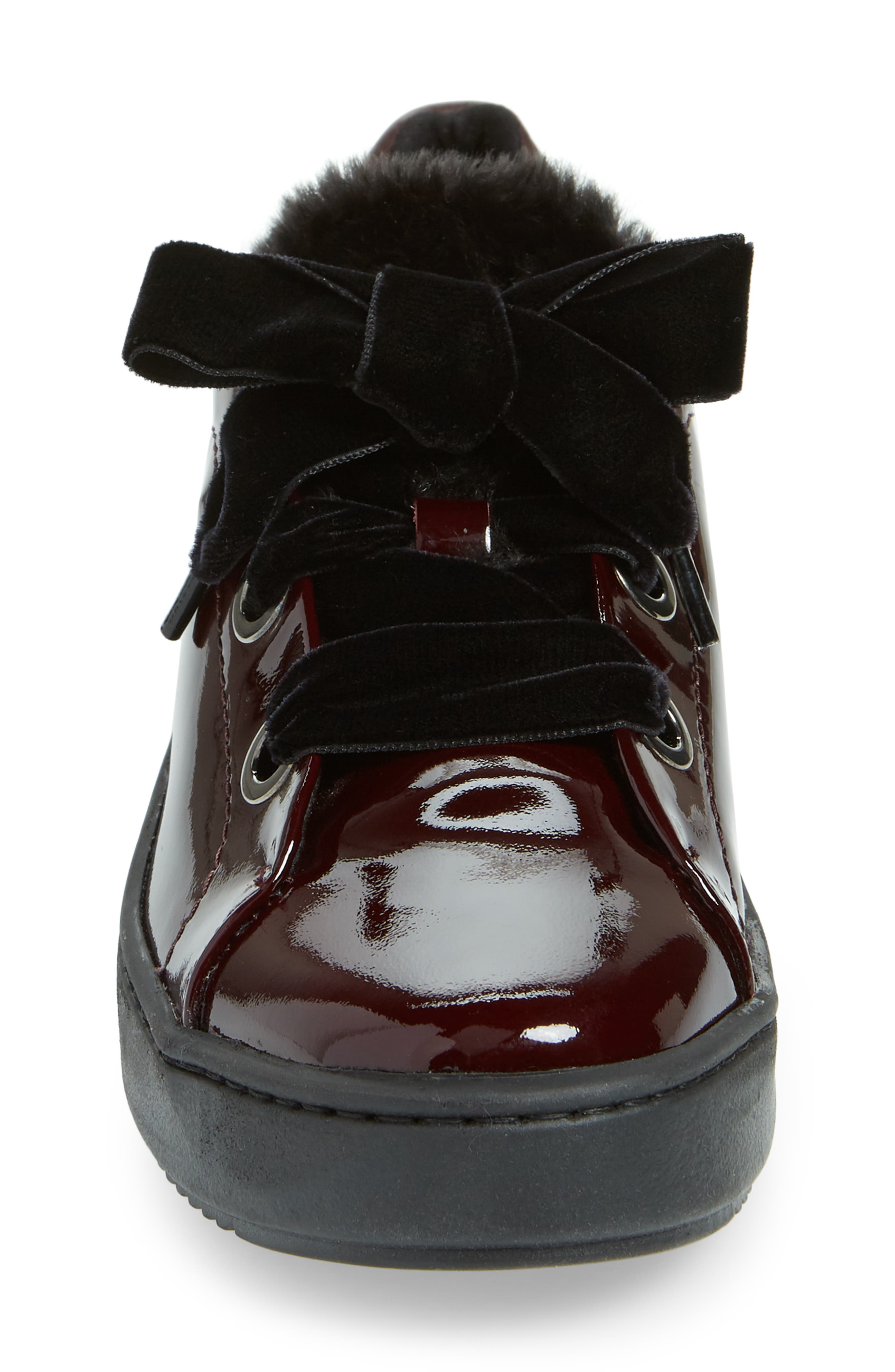Groove Faux-Shearling Trim Sneaker, Alternate, color, RED LEATHER