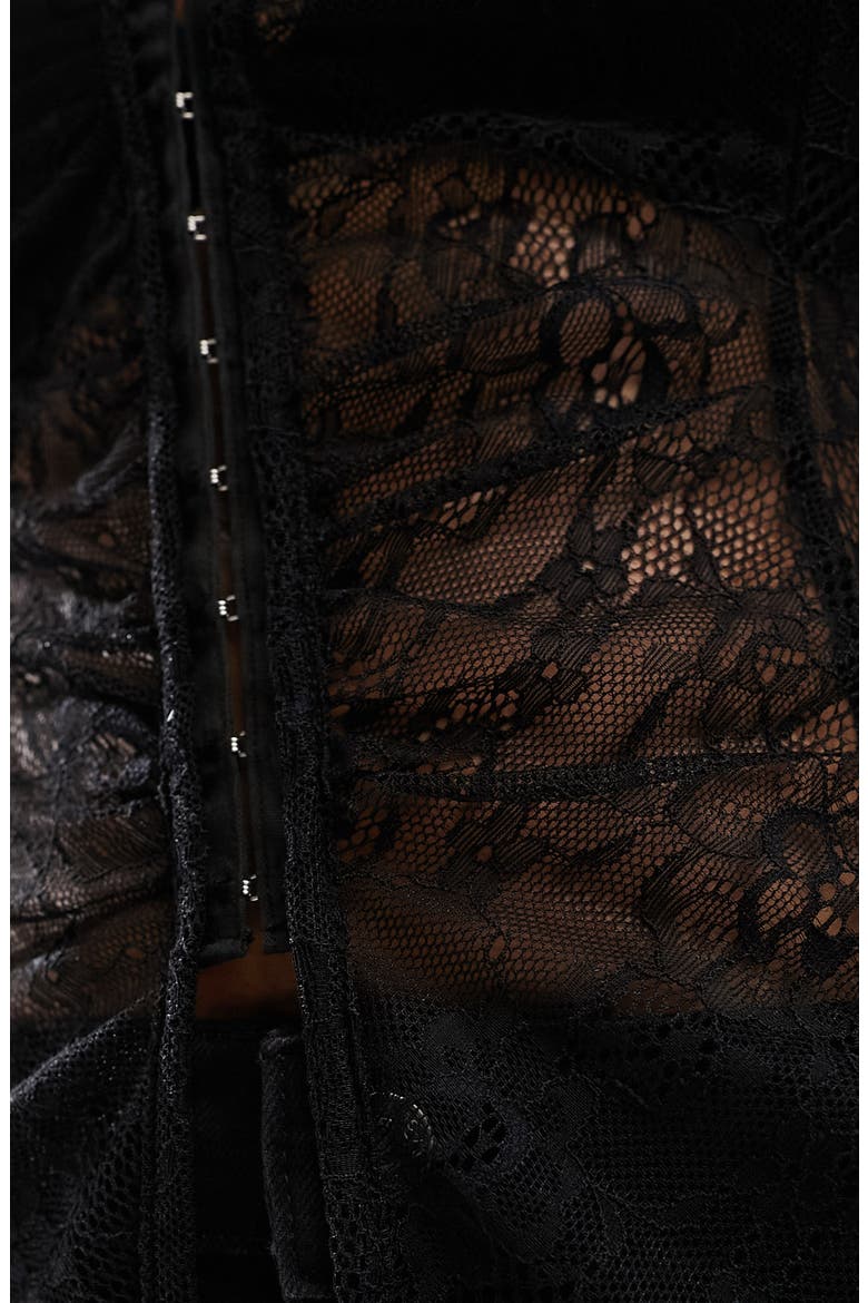 Curve Ruched Sheer Lace Shirt, Alternate, color, BLACK