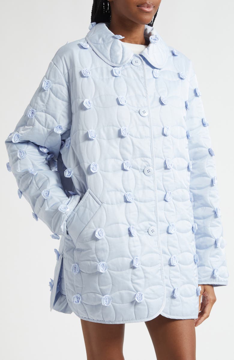 Tanner Fletcher Gender Inclusive Arnie Rosette Embellished Quilted Jacket, Alternate, color, Light Blue