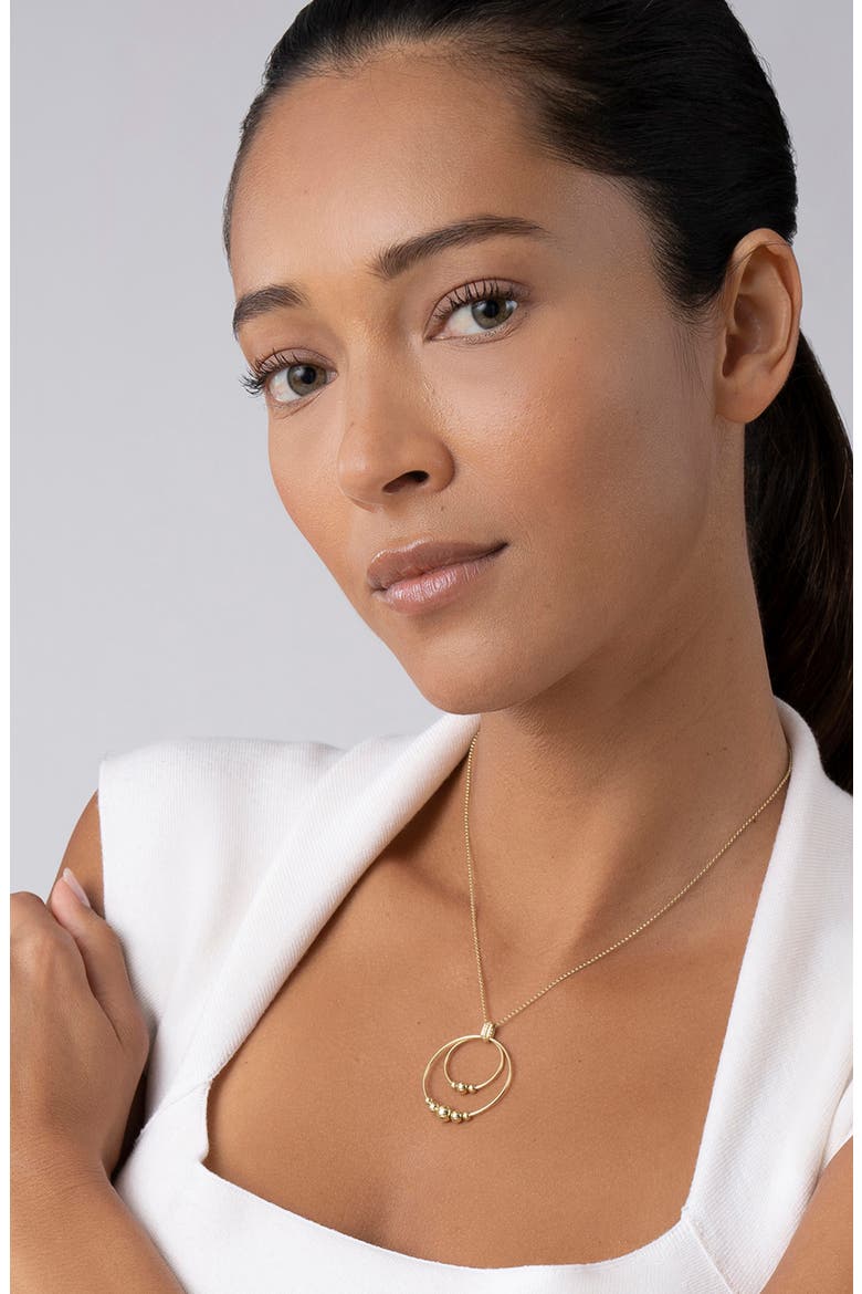 Caviar Gold Double Circle Pendant Necklace, Alternate, color, GOLD