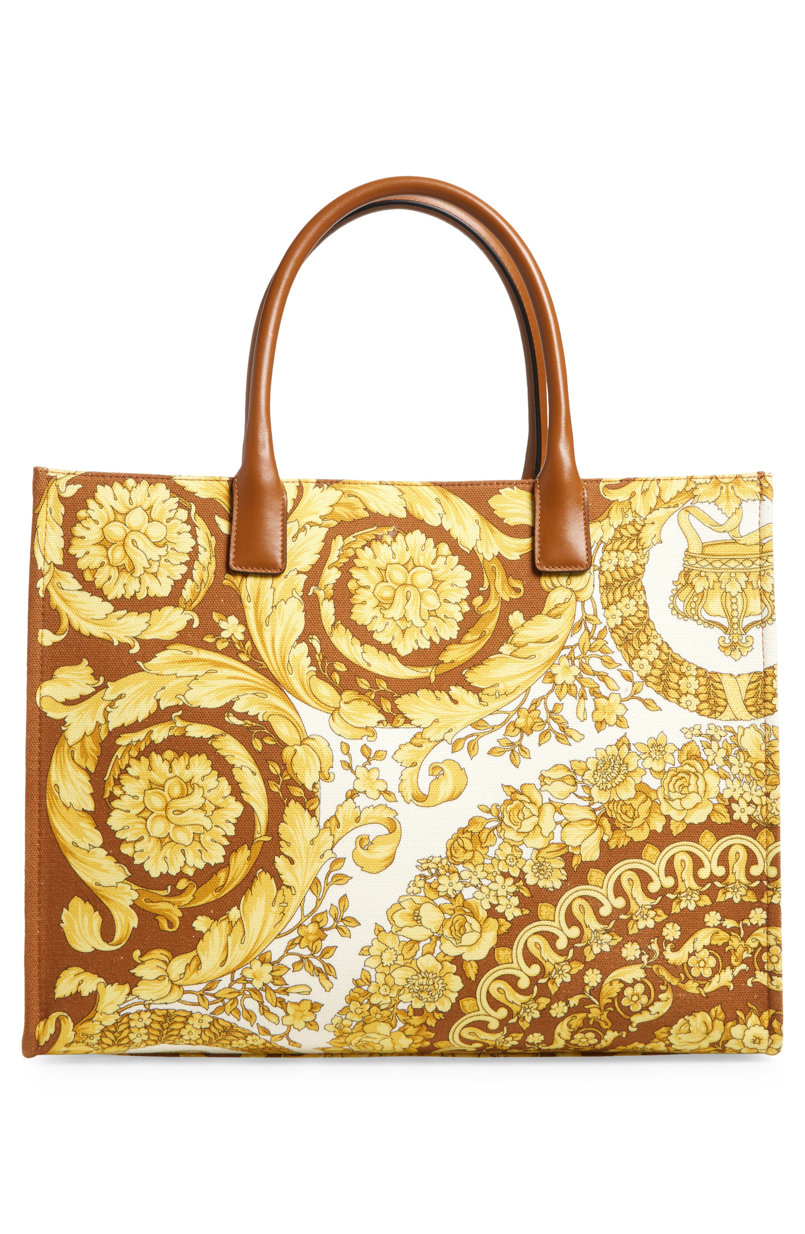 Versace La Medusa Logo Floral Canvas Tote, Alternate, color, 