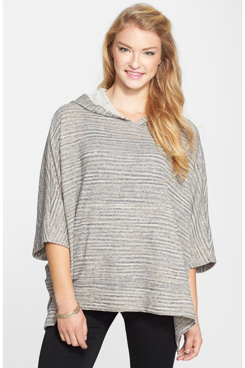 Chloe K Stripe Hooded Poncho Sweatshirt, Main, color, HEATHER GREY