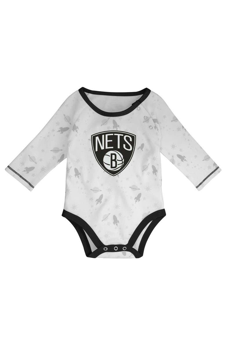 Outerstuff Newborn & Infant White/Black Brooklyn Nets Three-Piece Dream Team Long Sleeve Bodysuit Cuffed Knit Hat & Footed Pants Set, Alternate, color, White