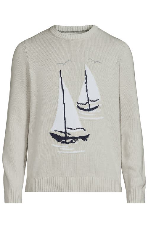 Lands' End Classic Cotton Drifter Signal Flags Crew Neck Sweater In Gray