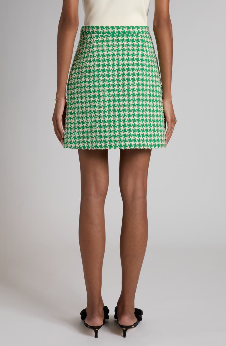 Valentino Houndstooth Cotton Blend Tweed Miniskirt, Alternate, color, Green