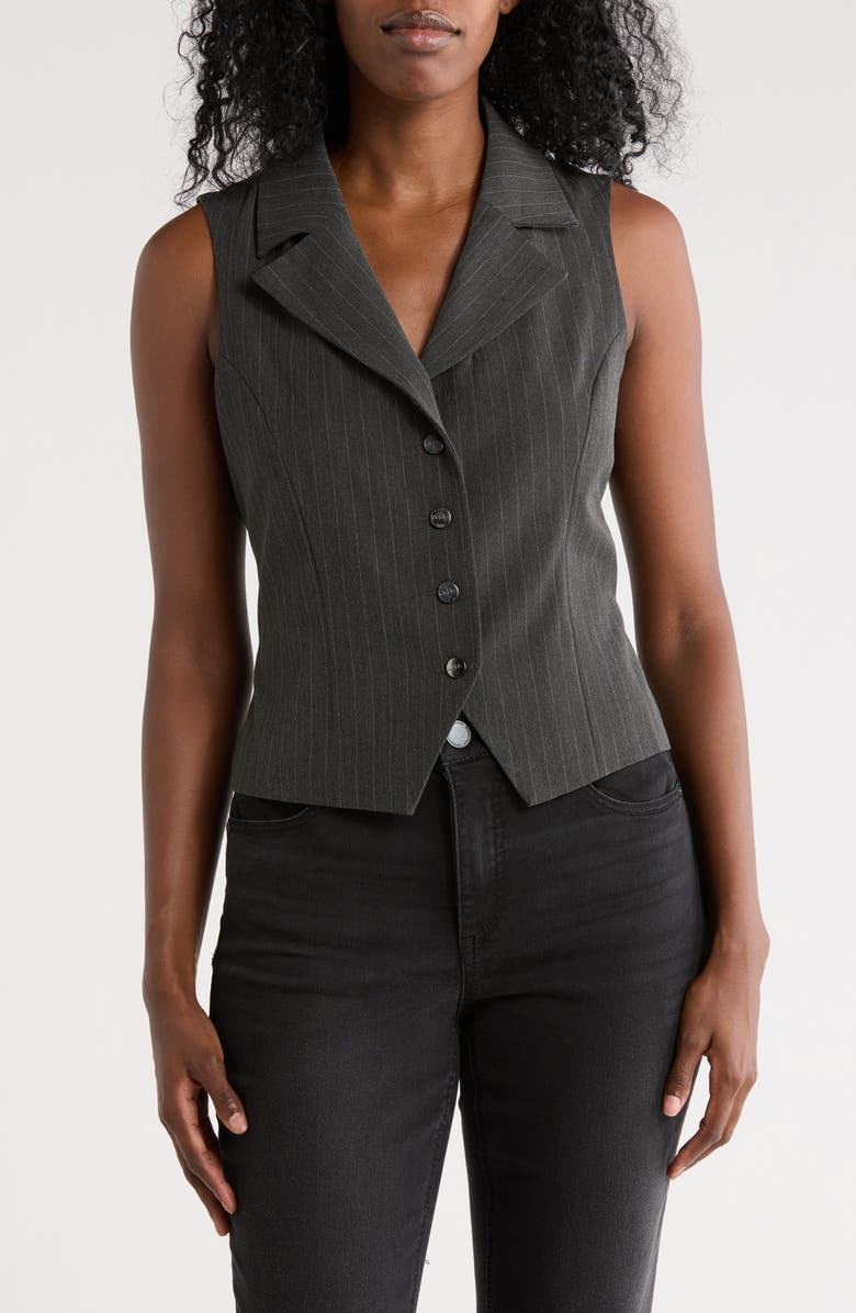 Nicole Miller Birdie Pinstripe Vest, Main, color, Charcoal